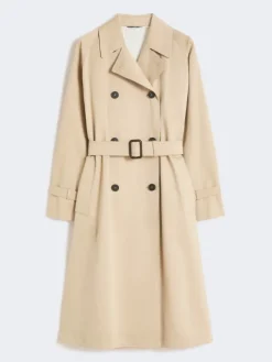 Water-repellent gabardine trench coat with print - PLUM