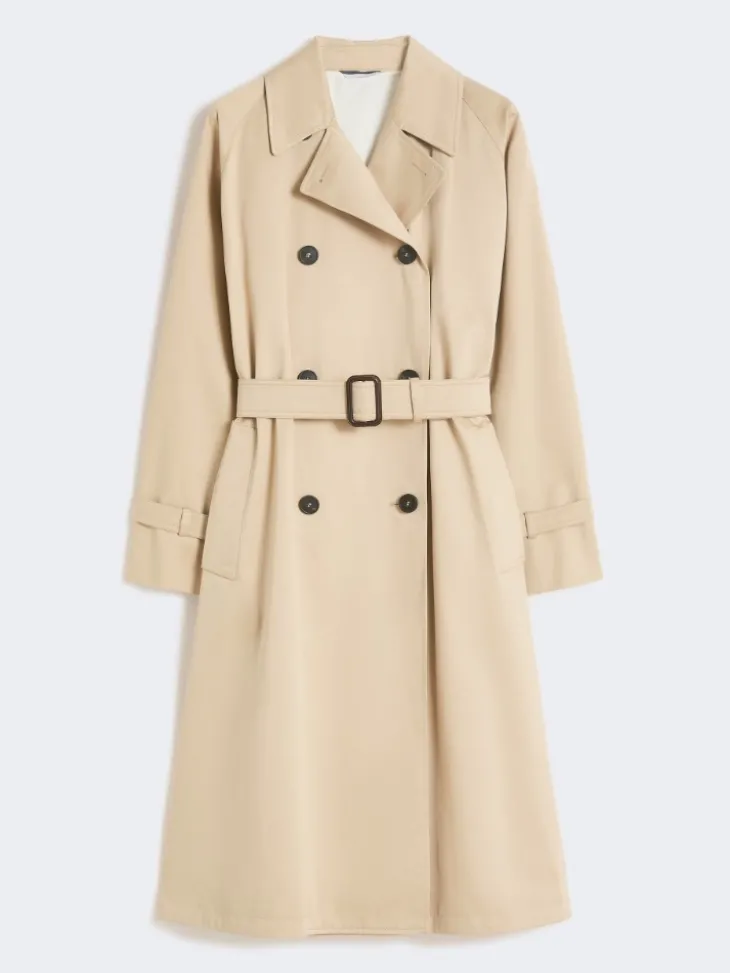 Water-repellent gabardine trench coat with print - PLUM