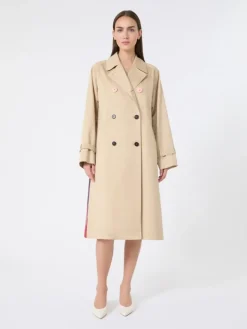 Water-repellent gabardine trench coat with print - PLUM