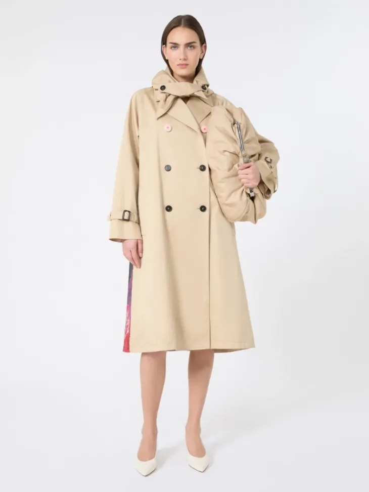 Water-repellent gabardine trench coat with print - PLUM