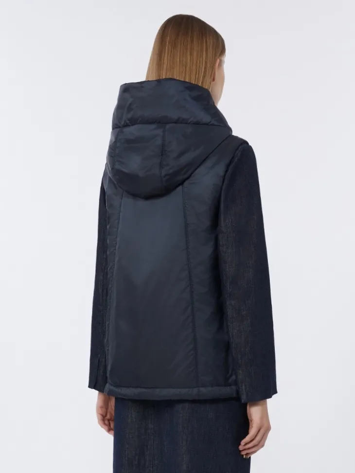 Water-repellent padded canvas hooded gilet - MIDNIGHTBLUE