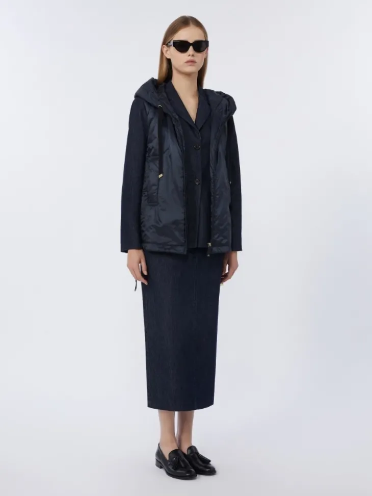 Water-repellent padded canvas hooded gilet - MIDNIGHTBLUE
