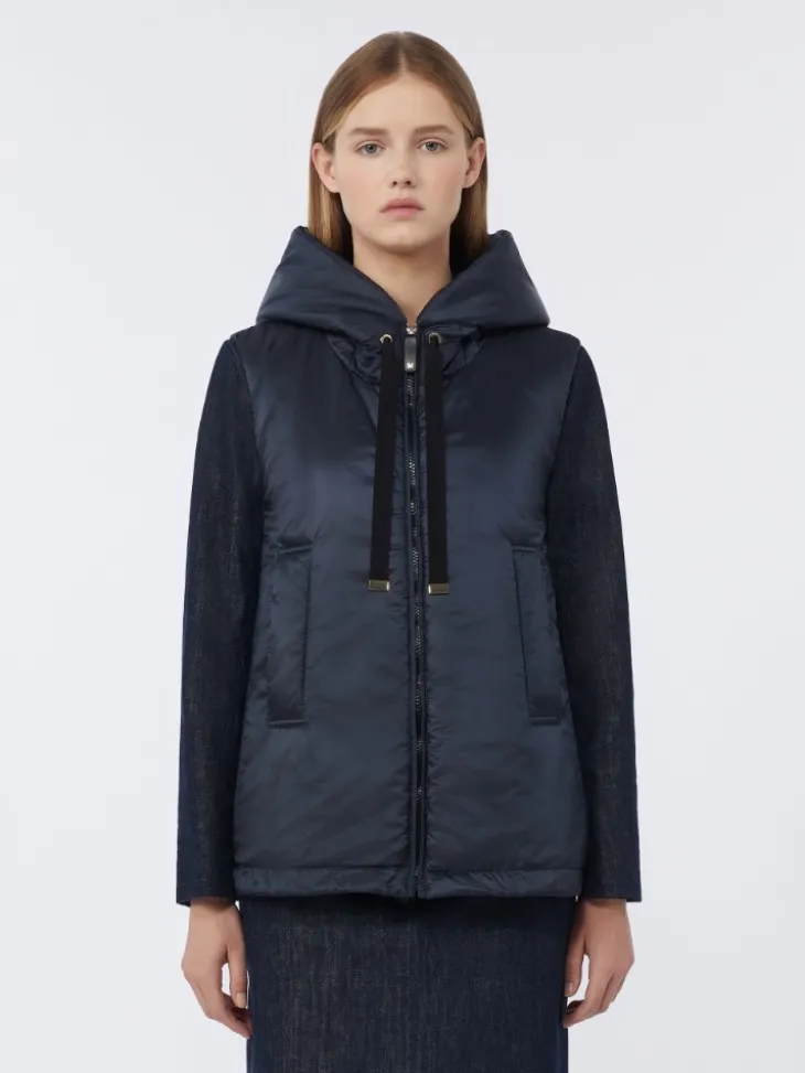 Water-repellent padded canvas hooded gilet - MIDNIGHTBLUE