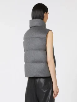 Water-repellent padded cashmere and canvas gilet - MEDIUM GREY