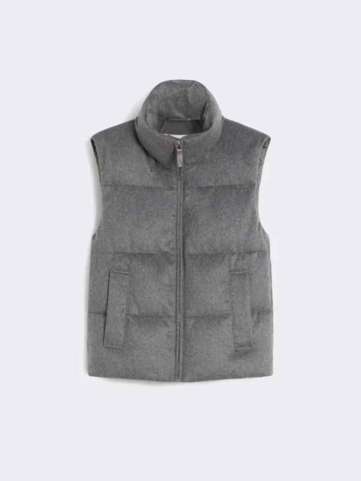 Water-repellent padded cashmere and canvas gilet - MEDIUM GREY