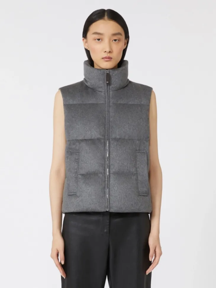 Water-repellent padded cashmere and canvas gilet - MEDIUM GREY