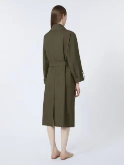 Water-repellent twill belted trench coat - GREEN