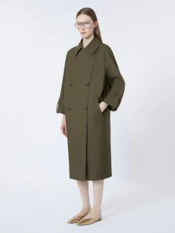 Water-repellent twill belted trench coat - GREEN