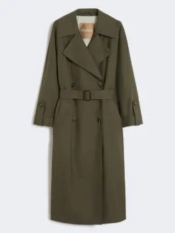 Water-repellent twill belted trench coat - GREEN