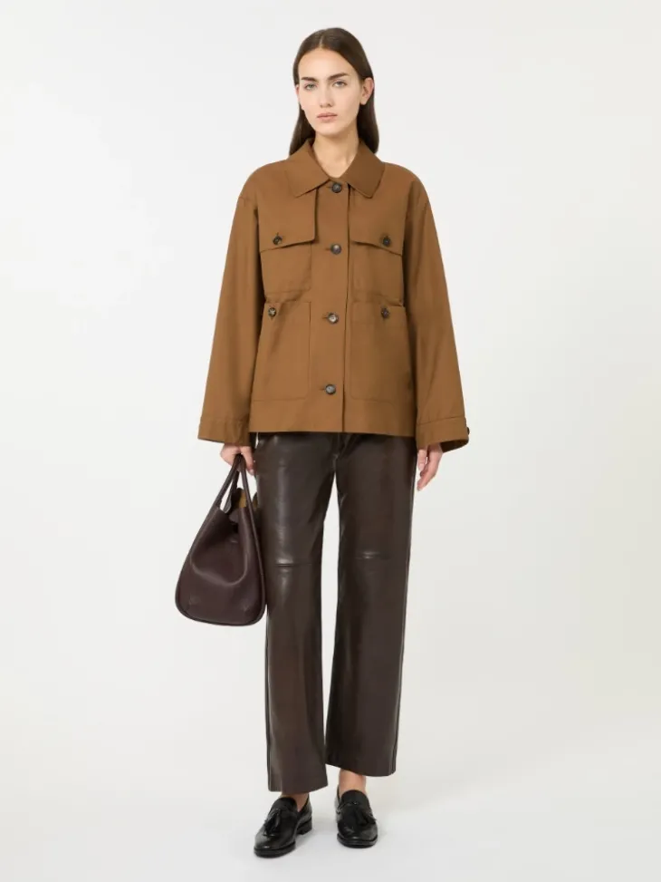 Water-repellent twill jacket - TOBACCO