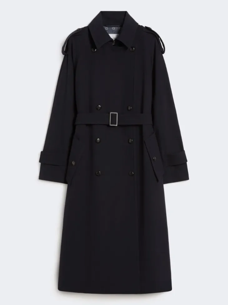 Water-repellent wool gabardine trench coat - ULTRAMARINE