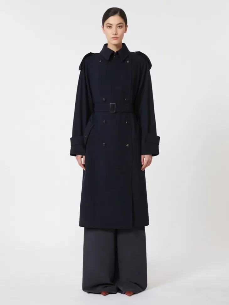 Water-repellent wool gabardine trench coat - ULTRAMARINE