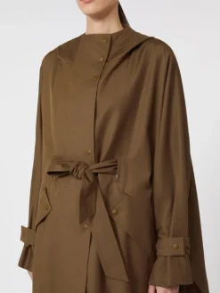 Water-repellent wool gabardine duster coat - BROWN