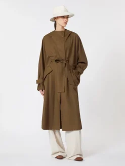 Water-repellent wool gabardine duster coat - BROWN