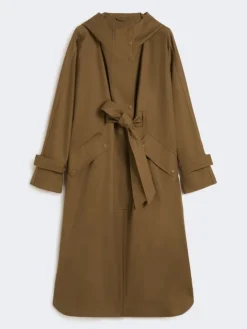 Water-repellent wool gabardine duster coat - BROWN