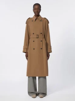 Water-repellent wool gabardine trench coat - BROWN