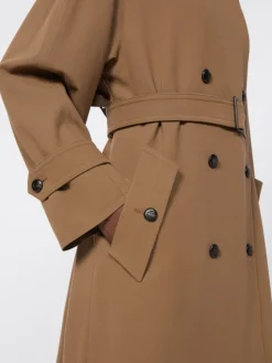 Water-repellent wool gabardine trench coat - BROWN