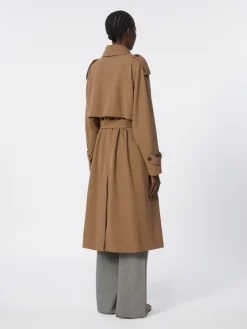 Water-repellent wool gabardine trench coat - BROWN
