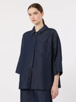 Wide cotton denim shirt - MIDNIGHTBLUE