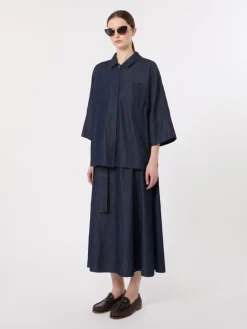 Wide cotton denim shirt - MIDNIGHTBLUE