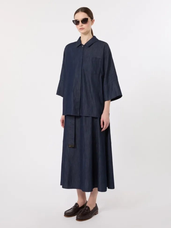 Wide cotton denim shirt - MIDNIGHTBLUE