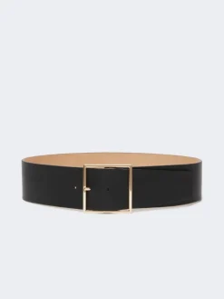 Wide leather belt - BLACK