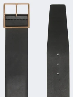Wide leather belt - BLACK