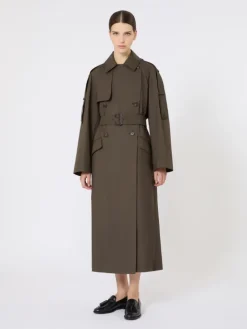 Wide water-repellent twill trench coat - GREEN