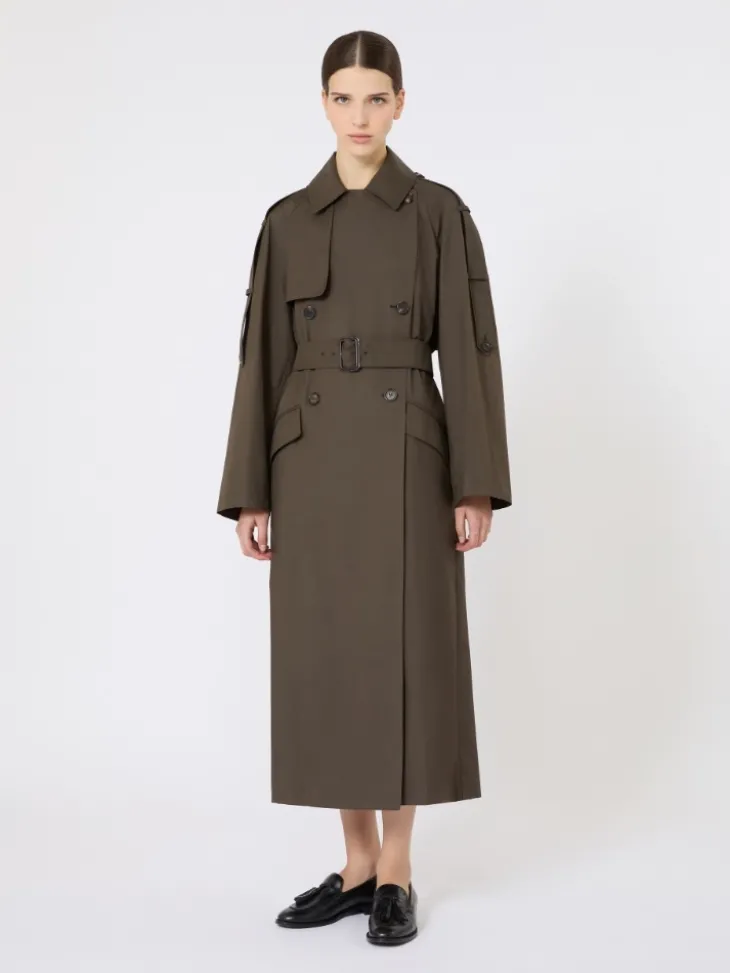 Wide water-repellent twill trench coat - GREEN