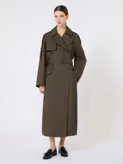 Wide water-repellent twill trench coat - GREEN