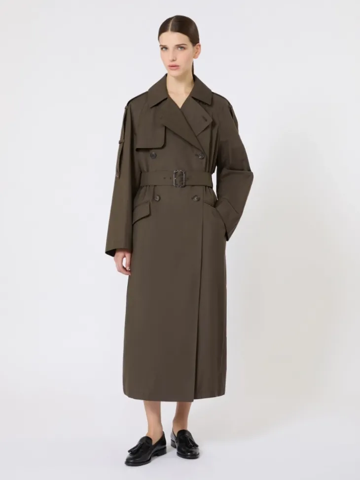 Wide water-repellent twill trench coat - GREEN