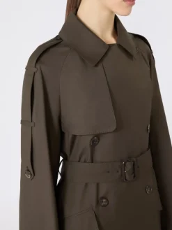 Wide water-repellent twill trench coat - GREEN
