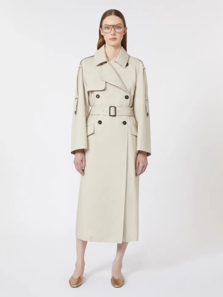 Wide water-repellent twill trench coat - NATURAL