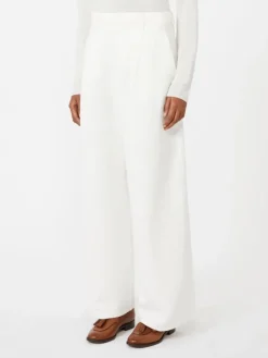 Wide-fit cotton and linen trousers - WHITE