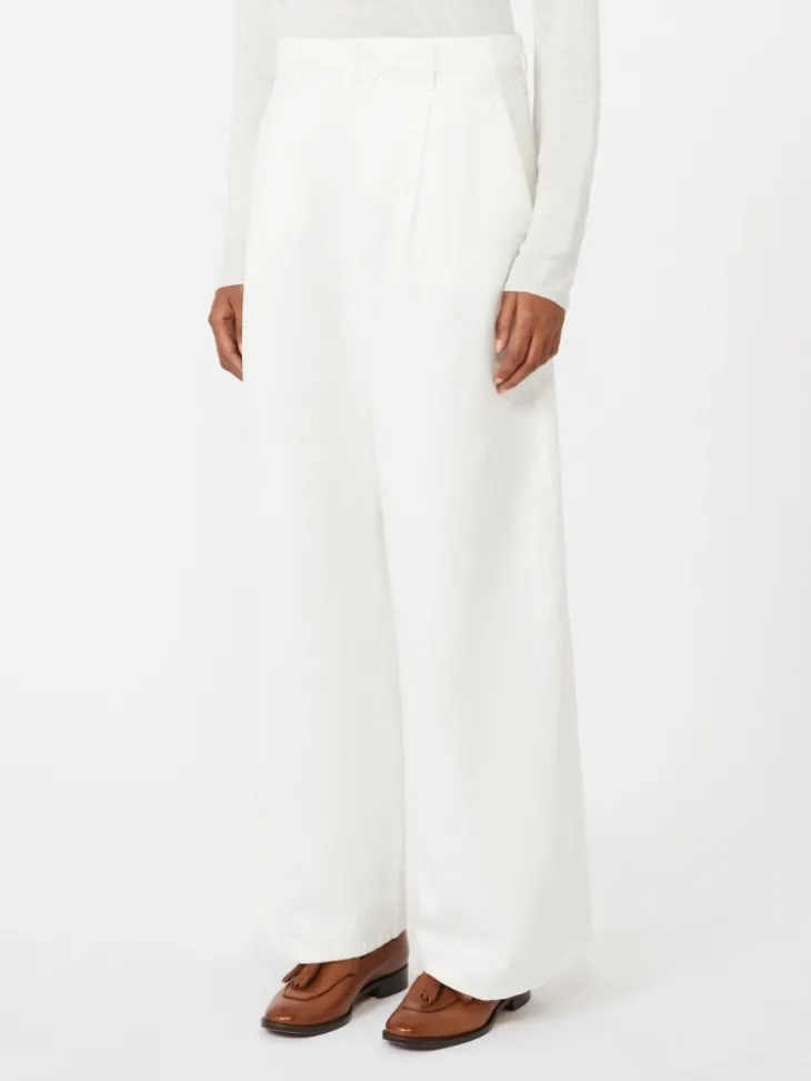 Wide-fit cotton and linen trousers - WHITE