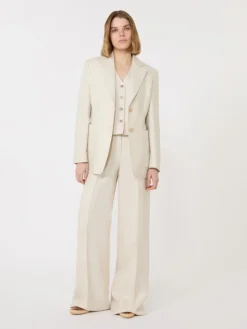 Wide-fit linen trousers - BEIGE