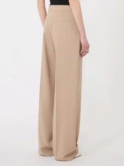Wide-fit stretch wool gabardine trousers - BEIGE