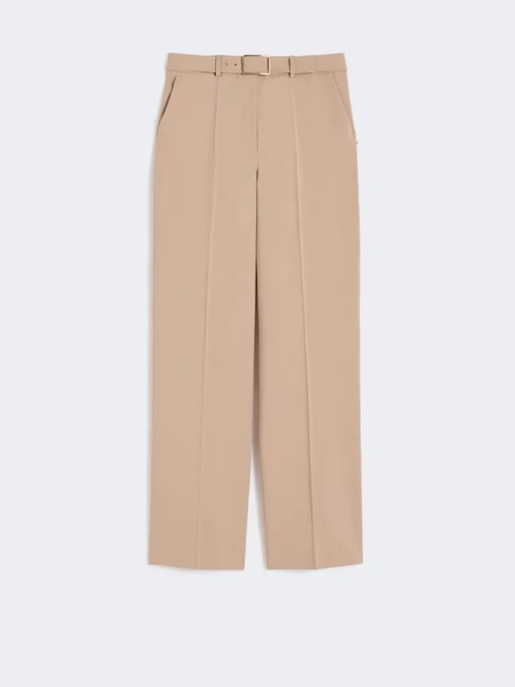 Wide-fit stretch wool gabardine trousers - BEIGE