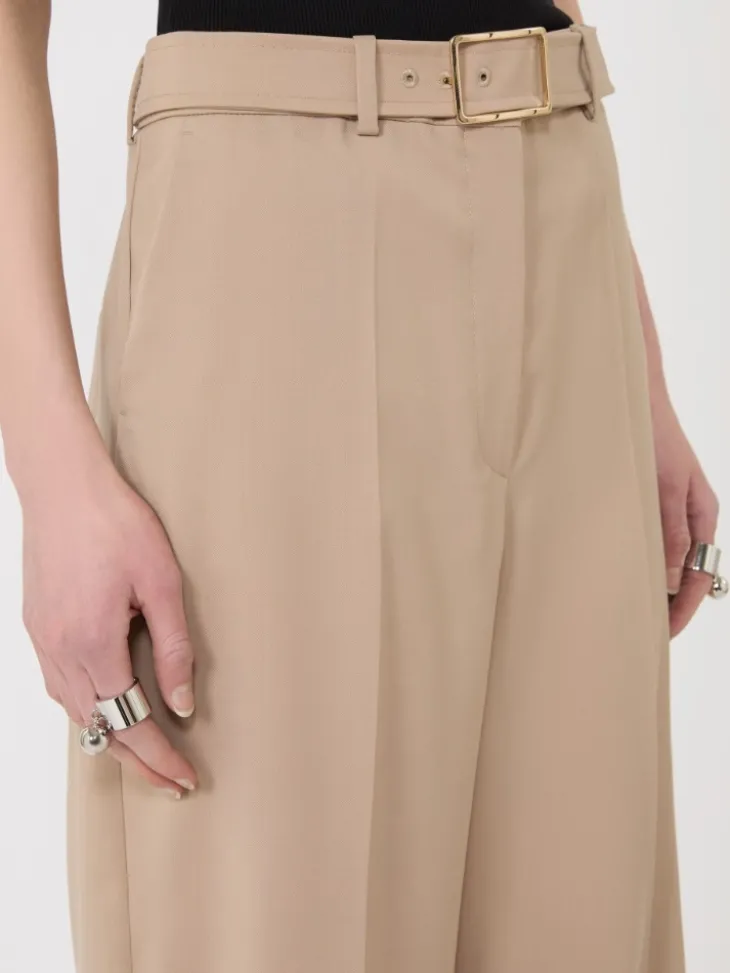 Wide-fit stretch wool gabardine trousers - BEIGE