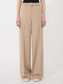 Wide-fit stretch wool gabardine trousers - BEIGE