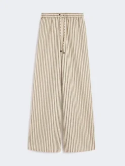 Wide-fit striped cotton and silk canvas trousers - BEIGE