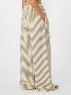 Wide-fit striped cotton and silk canvas trousers - BEIGE