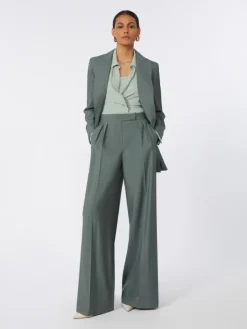 Wide-fit wool and silk trousers - DARK GREEN