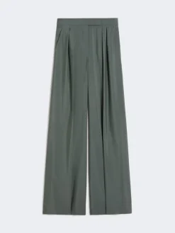 Wide-fit wool and silk trousers - DARK GREEN