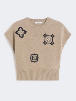 Wool and cashmere cropped sweater - SAND