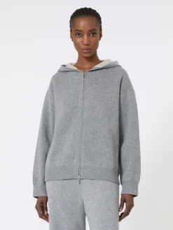 Wool and cashmere hooded cardigan - MEDIUM GREY