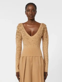 Wool and cashmere V-neck sweater - CAMEL