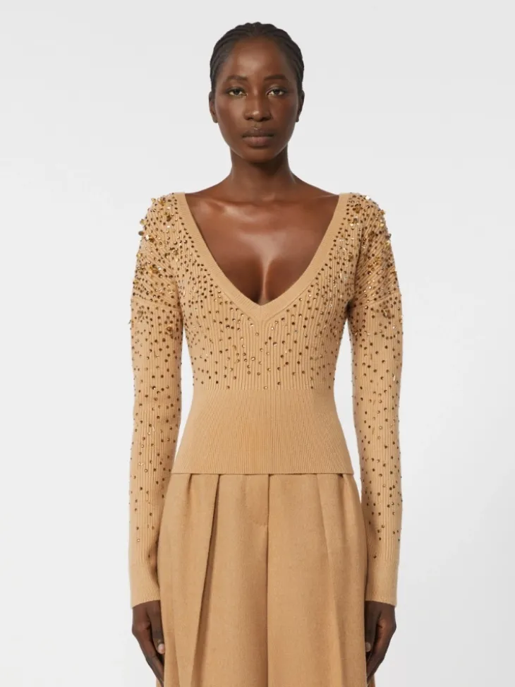 Wool and cashmere V-neck sweater - CAMEL
