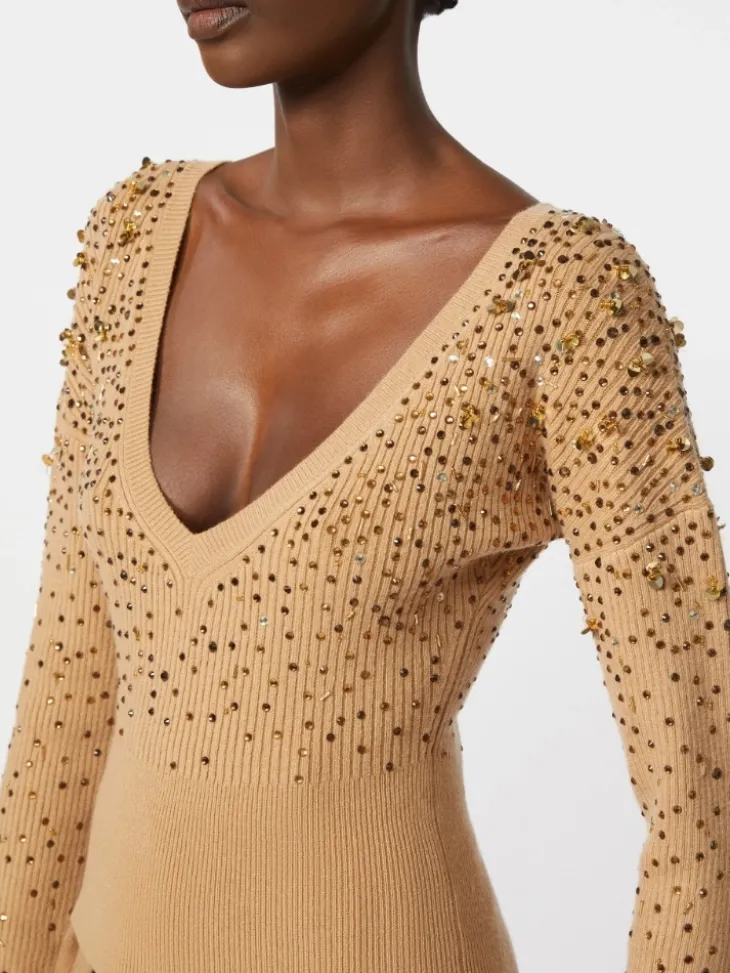 Wool and cashmere V-neck sweater - CAMEL
