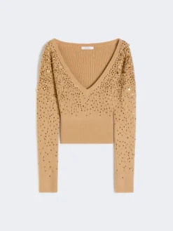 Wool and cashmere V-neck sweater - CAMEL